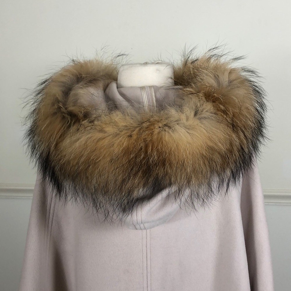 Wool Cashmere FOX Fur Cape Taupe - Picture 4 of 8